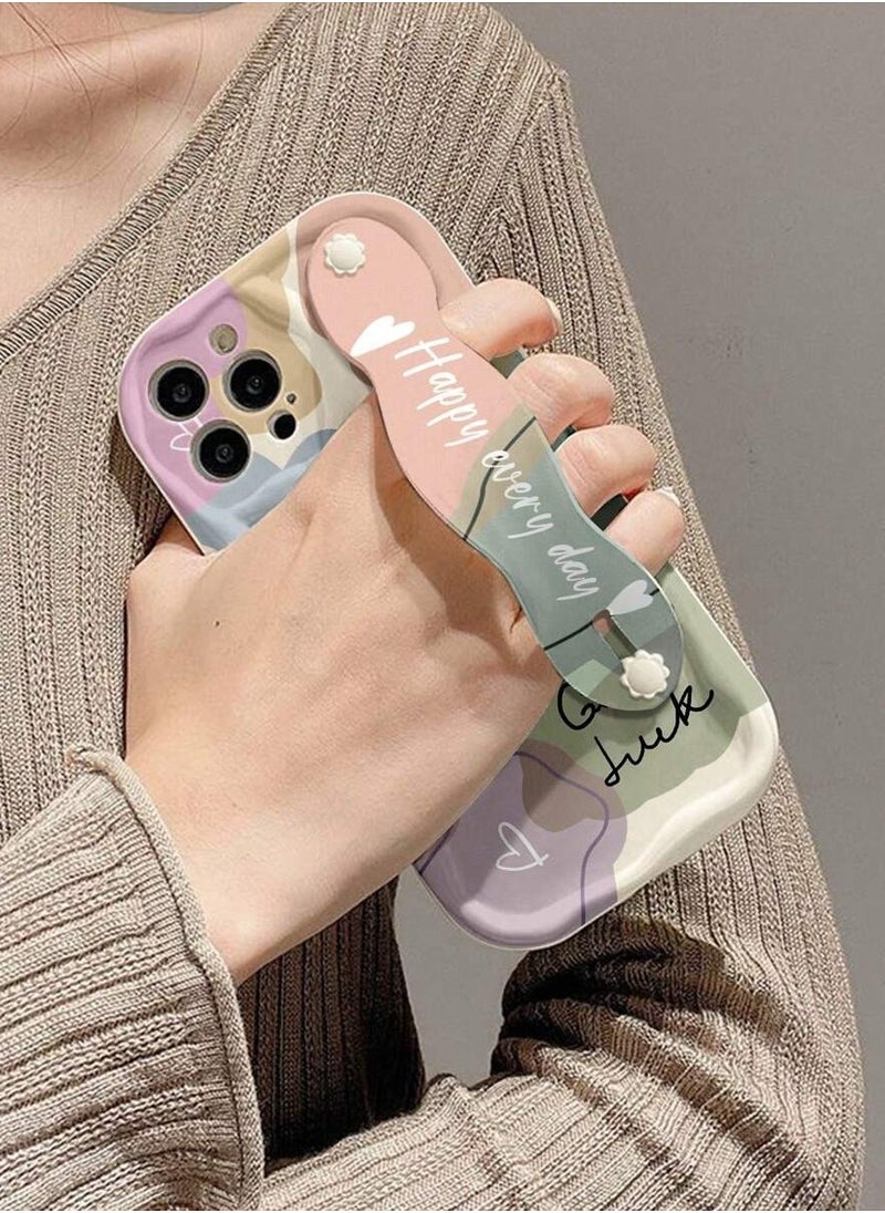 Generic - Phone Case With Strap 1pc Fashionable Wristband Phone Case With Thickened High Anti-Fall Protection, Smiling Face Print And Bracket Function, Compatible With iPhone15 Pro Max - Image 1