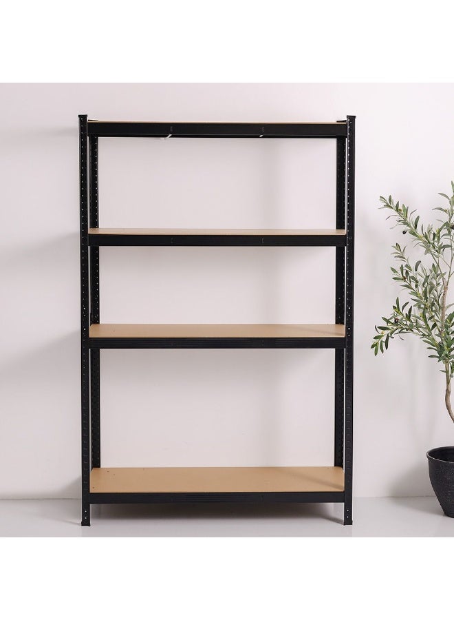 Milano 4 Layer Steel Shelf with MDF Board - Heavy Duty Black Steel Storage Rack (120x45x180 cm) - 250kg Capacity - Ideal for Home & Office Organization - Image 1