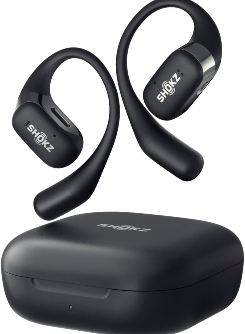 OpenFit Open-Ear True Wireless Bluetooth Headphones with Microphone, Earbuds with Earhooks, Sweat Resistant, Fast Charging, 28HRS Playtime (Black) Black