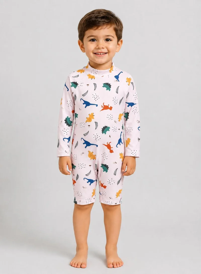 Babyqlo Boys Dinosaur Print Long Sleeve One Piece Swimsuit