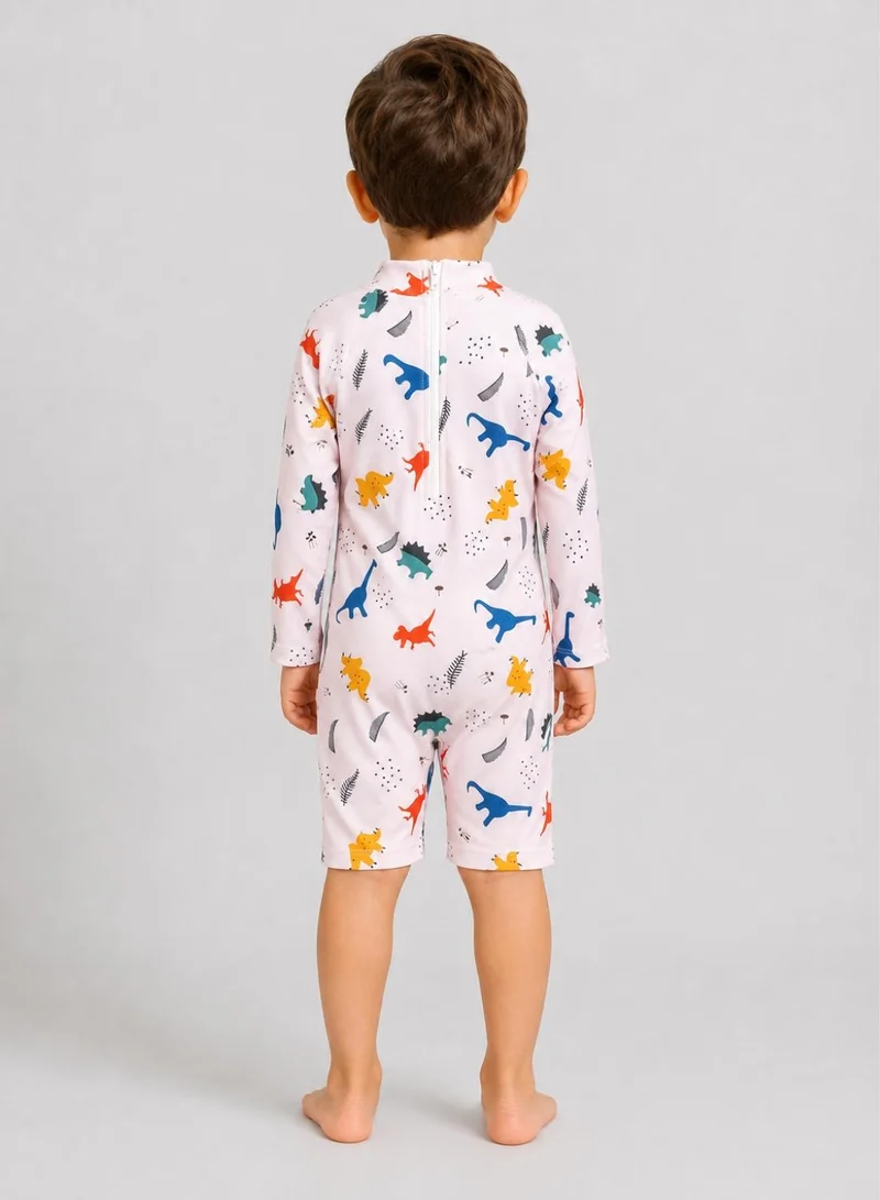 Babyqlo Boys Dinosaur Print Long Sleeve One Piece Swimsuit