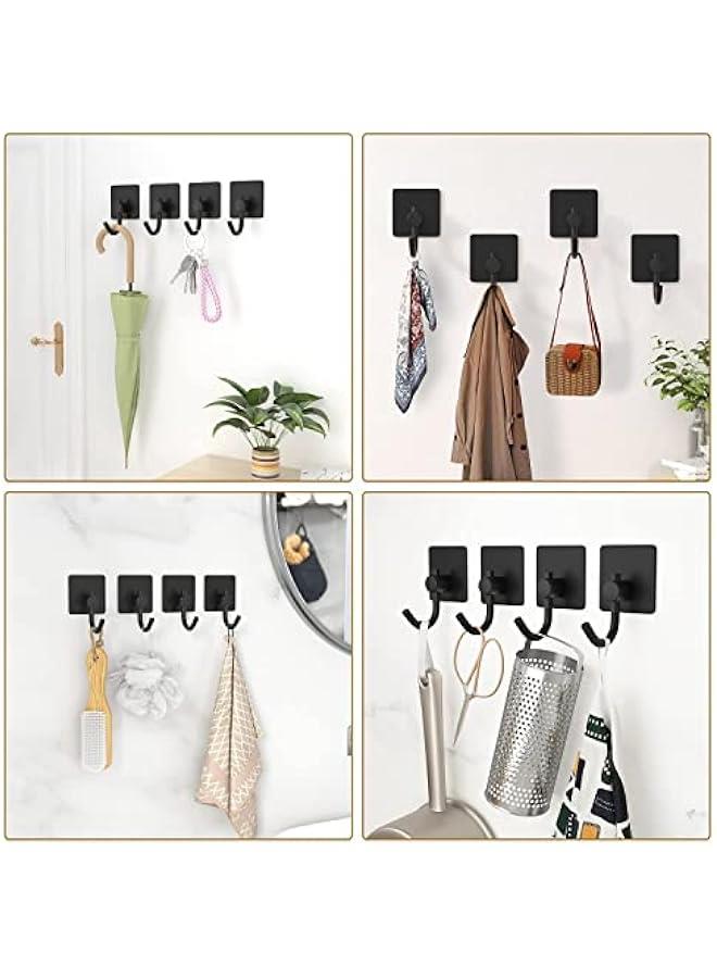 Self Adhesive Hooks,Heavy Duty Stick On Wall and Door Hooks for Hanging,Bathroom Towel Hooks and Kitchen Hallway Sticky Stainless Hooks,Coat Hooks Robe Hook Wall Mounted, 6 Pack (Black) - Image 2