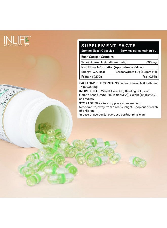 Inlife مكمل زيت جنين القمح من INLIFE | مصدر طبيعي لفيتامين E، 500 ملغ - 60 كبسولة (عبوة من 1، 60، عدد)  - Image 2