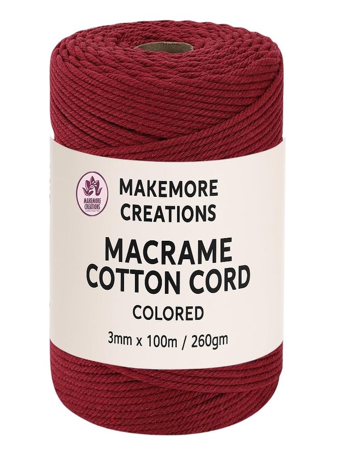 Makemore Creations Macrame Cotton Cord - Colored 3mm Dori,100m Length Soft Cotton Rope for Wall Hanging, Plant Hanger, Macrame Coasters, Weaving, Dream Catchers & DIY Craft Projects (Red) - Image 1