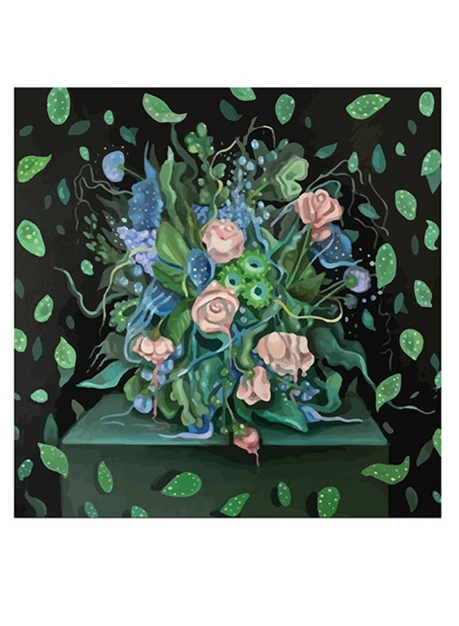 RYN Flowers Themed Wall Art Green/Pink/Blue 30x30cm - Image 1