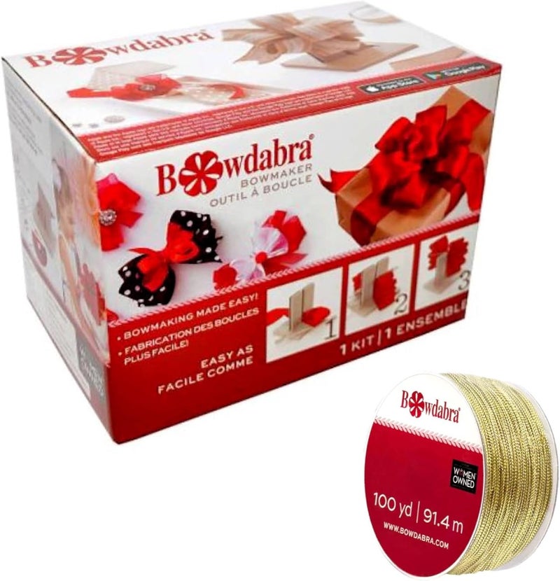 Bowdabra Designer Bow Maker Kit, Large Bundle with 100yd Gold Bow Wire for Creating Gift Bows, Swags, Decorations, Hair Bows, Party Favors, Corsages - Image 1