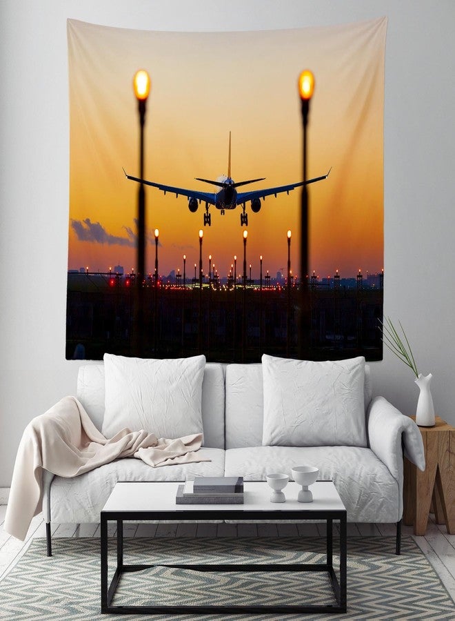 Loccor Airplane Tapestry 60''x40'' Sunset Airport Plane Runway Tapestry Wall Hanging Landing in Airport Tapestry for Travel Plane Theme Home Wall Artistic Decor for Bedroom Living Room - Image 4