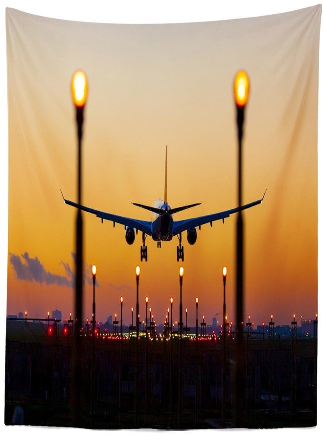 Loccor Airplane Tapestry 60''x40'' Sunset Airport Plane Runway Tapestry Wall Hanging Landing in Airport Tapestry for Travel Plane Theme Home Wall Artistic Decor for Bedroom Living Room - Image 1