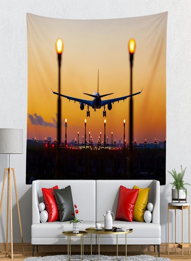 Loccor Airplane Tapestry 60''x40'' Sunset Airport Plane Runway Tapestry Wall Hanging Landing in Airport Tapestry for Travel Plane Theme Home Wall Artistic Decor for Bedroom Living Room - Image 3