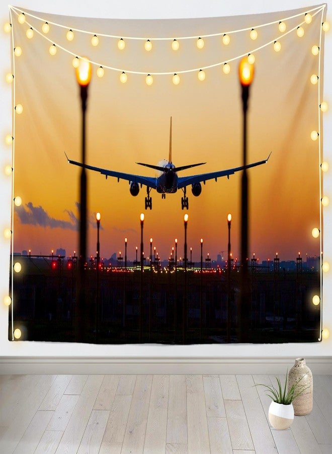 Loccor Airplane Tapestry 60''x40'' Sunset Airport Plane Runway Tapestry Wall Hanging Landing in Airport Tapestry for Travel Plane Theme Home Wall Artistic Decor for Bedroom Living Room - Image 2