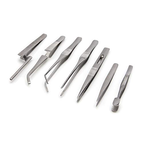 Steelman 7-Piece Tweezer Variety Tool Set for Electronic Repairs, Jewelry Making, and Model Building, Stainless Steel, Includes Sharp, Angled, Blunt, and Offset Tips, Storage Case Included - Image 1