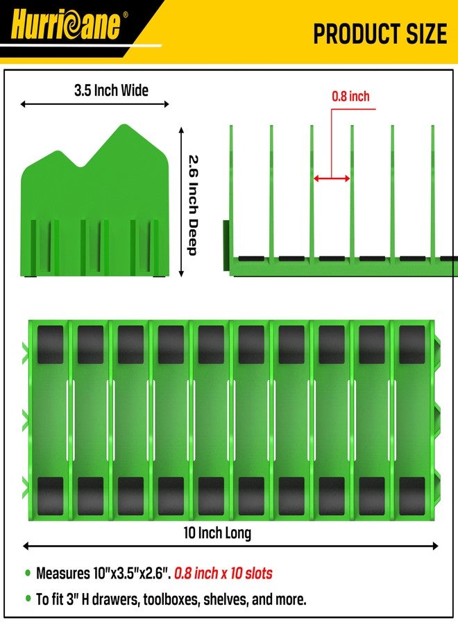 هوريكان رف منظم للكماشة من HURRICANE، رف كماشة بـ 10 فتحات مع قاعدة مطاطية مانعة للانزلاق، منظم أدوات، درج أدوات، تخزين صندوق الأدوات، أخضر، تصميم قابل للتمديد، مناسب لارتفاع 3 بوصات، عبوة واحدة - Image 2