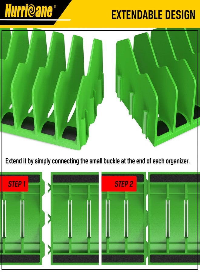 هوريكان رف منظم للكماشة من HURRICANE، رف كماشة بـ 10 فتحات مع قاعدة مطاطية مانعة للانزلاق، منظم أدوات، درج أدوات، تخزين صندوق الأدوات، أخضر، تصميم قابل للتمديد، مناسب لارتفاع 3 بوصات، عبوة واحدة - Image 4