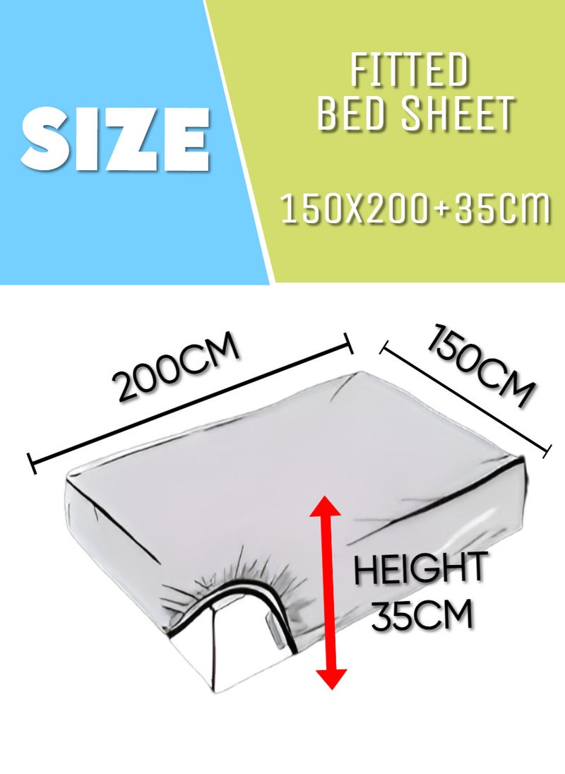 Blueberry Light Grey Striped Double Bed Sheet Sets Cotton 3 Piece Set Deep Pocket 150x200+35cm - Image 2