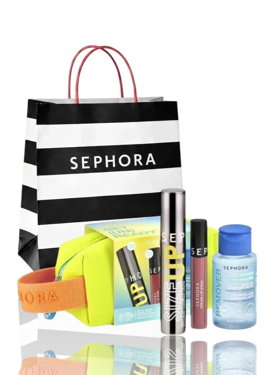 Sephora 100 Original Sephora Collection Get N Ready Triple Pack Makeup And Skincare Kit With Size Up Mascara Cream Lipstick And Micellar Cleanser With Bag