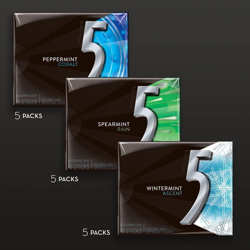 5 GUM Sugar-Free Chewing Gum Variety Pack - Peppermint Cobalt, Spearmint Rain, Wintermint Ascent - 15 Packs - Image 4