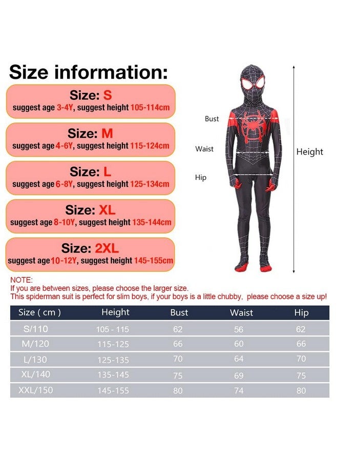 Fancyku Fancyku Spiderman Costume For Kids, Superhero Dress Spider Man Miles Morales Silk-Feel Fabric Jumpsuit For Halloween Cosplay Boys Gift, Black - Image 2
