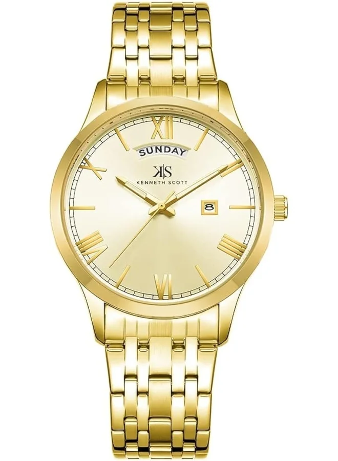 كينيث سكوت Men'S Quartz Movement Watch, Analog Display And Stainless Steel Strap - K22014-Gbgc, Gold