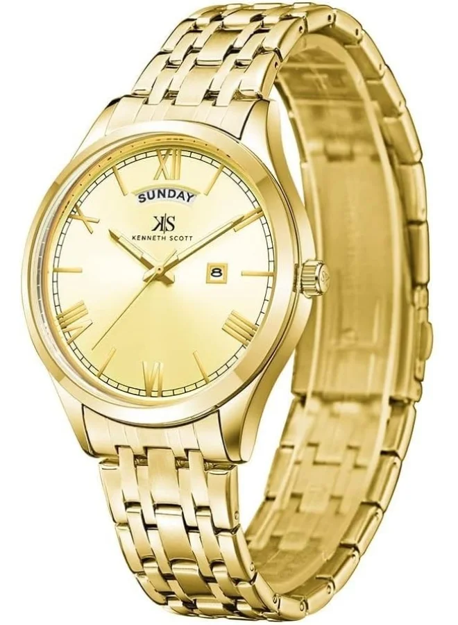 كينيث سكوت Men'S Quartz Movement Watch, Analog Display And Stainless Steel Strap - K22014-Gbgc, Gold