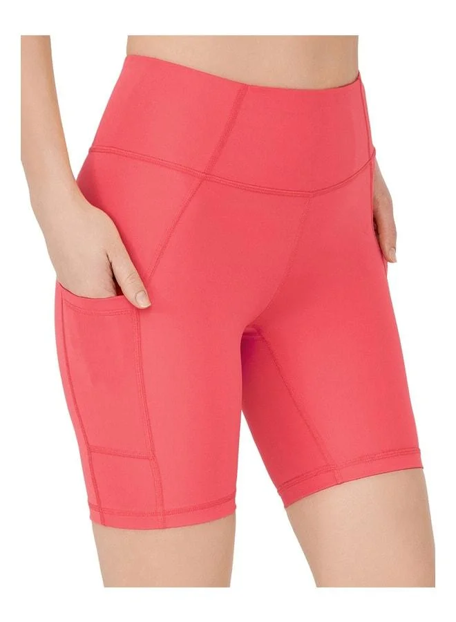 Los Ojos Women's Coral High-Waist Shaping Double-Pocket Biker Shorts Short Sports Leggings.