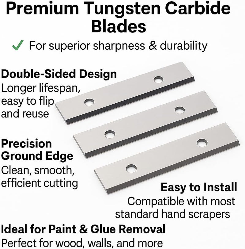 LU&MN 2" (50mm) Paint Scraper Carbide Blades Double-Edged Reversible Replacement Blade (50X12X1.5mm), Pack of 10, Suitable For Most Hand-Held Scrapers By - Image 2