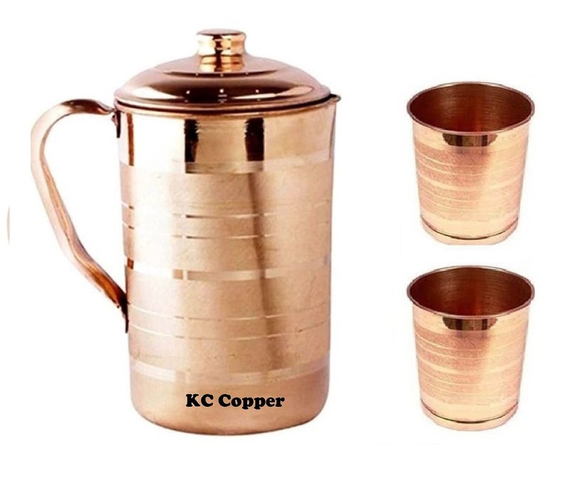 KC Pure Copper Jug for Health Benefits Drinking Water 2000 Ml with 2 Piece Copper Glasses 250 Ml - Image 4