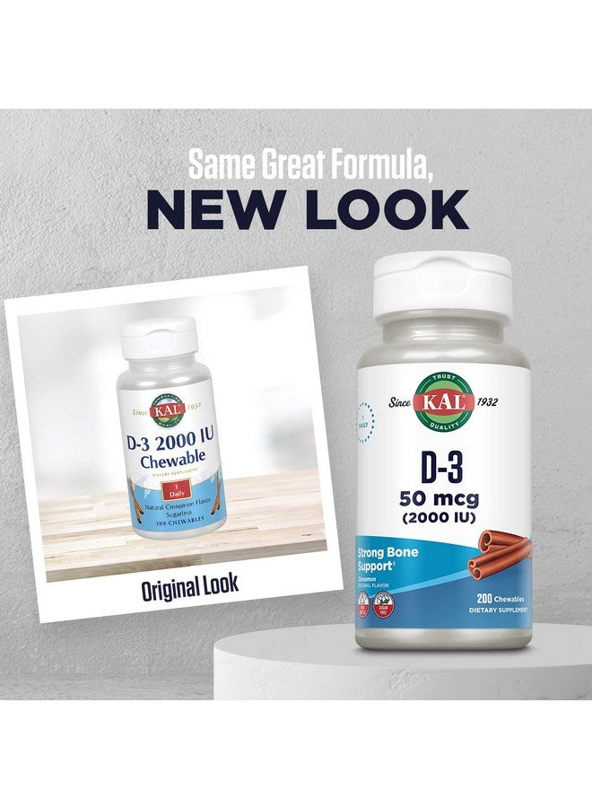 KAL Vitamin D3 Chewables 50 mcg, Vitamin D 2000 IU as Cholecalciferol, Sugar Free, Natural Cinnamon Flavor D3 Vitamin, Immune Support & Bone Health, 200 Servings, 200 Chewables - Image 2