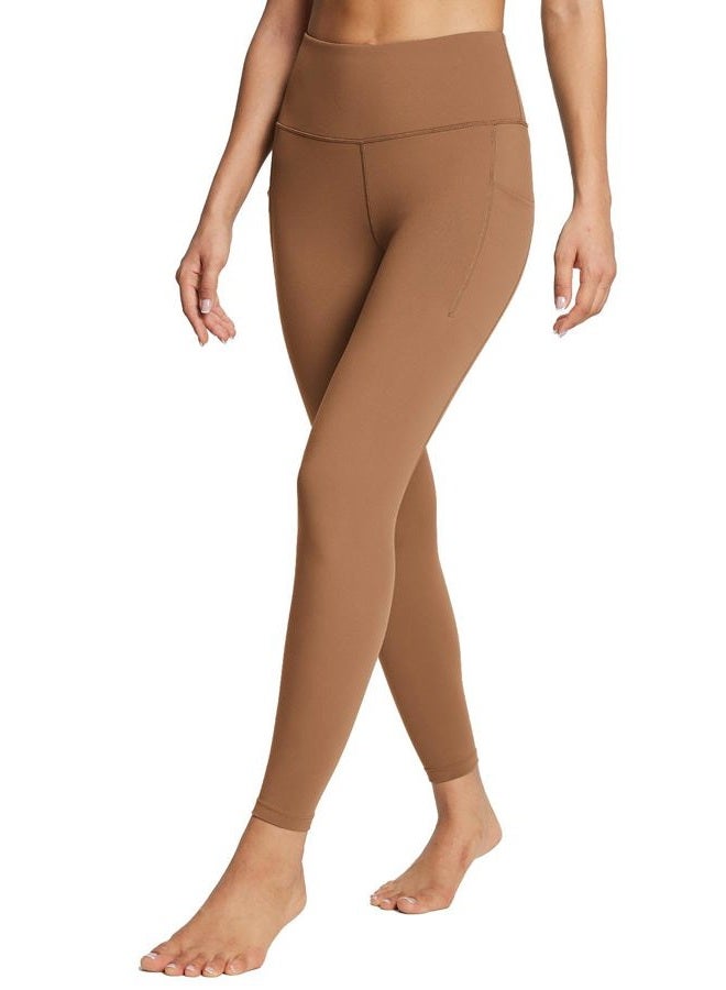 BALEAF Leggings with Pockets for Women Tummy Control Workout High Waisted Athletic Ultra Soft 7/11 Gym Yoga Petite Ankle Pants Caramel Caf L - Image 1