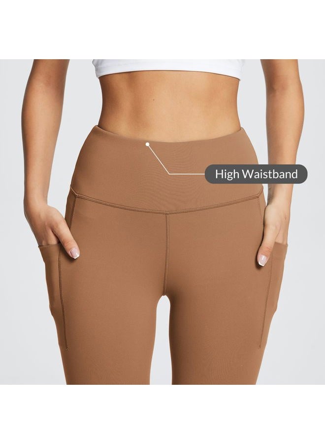 BALEAF Leggings with Pockets for Women Tummy Control Workout High Waisted Athletic Ultra Soft 7/11 Gym Yoga Petite Ankle Pants Caramel Caf L - Image 4