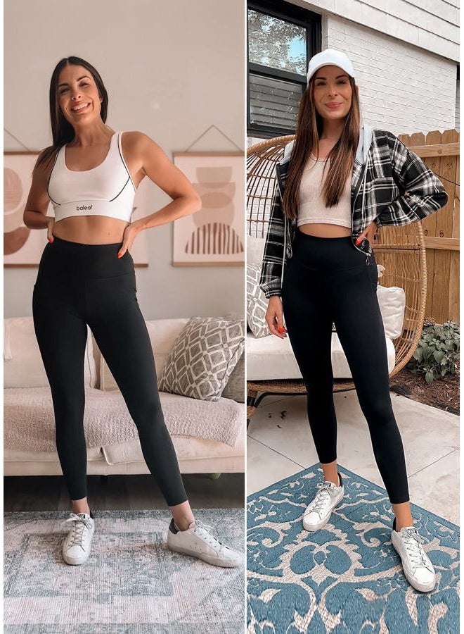 BALEAF Leggings with Pockets for Women Tummy Control Workout High Waisted Athletic Ultra Soft 7/11 Gym Yoga Petite Ankle Pants Caramel Caf L - Image 2