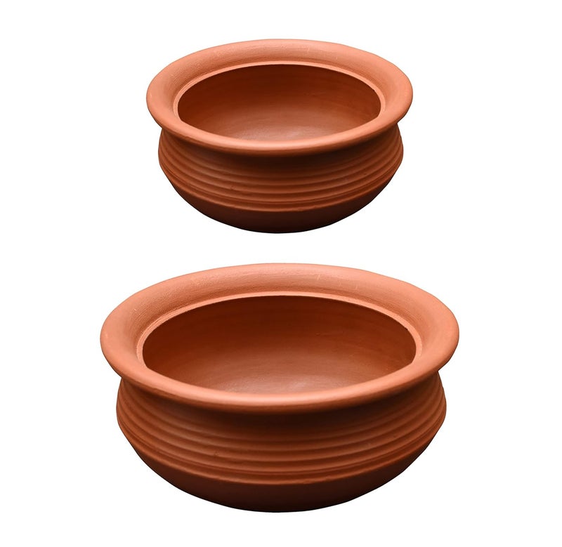 EZAHK Clay Handi Pot Combo 1 2 Liter for Cooking on Gas Traditional Seasoned Handmade Earthern Cookware for Cooking Brown - Image 1