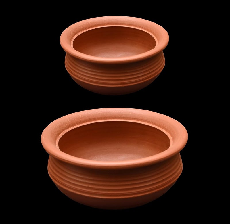EZAHK Clay Handi Pot Combo 1 2 Liter for Cooking on Gas Traditional Seasoned Handmade Earthern Cookware for Cooking Brown - Image 2