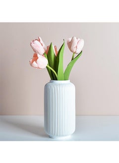 Garlo Tall 20CM White Ceramic Ribbed Vases for Home Decor Table Centerpieces, Geometric Design Decorative Flowers Vase, Desk Decor  - Image 1