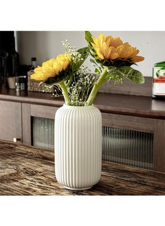 Garlo Tall 20CM White Ceramic Ribbed Vases for Home Decor Table Centerpieces, Geometric Design Decorative Flowers Vase, Desk Decor  - Image 4