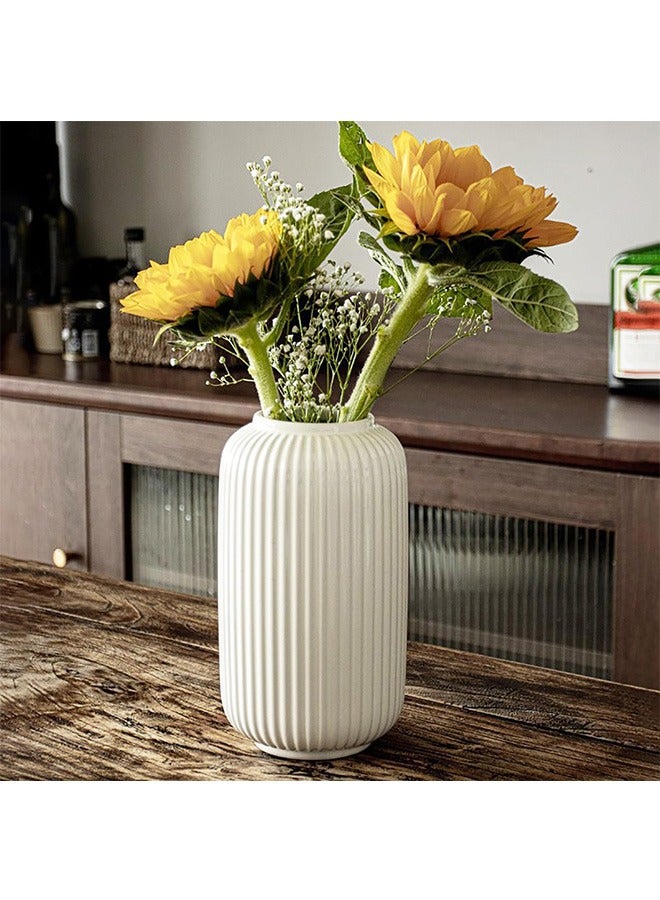 Garlo Tall 20CM White Ceramic Ribbed Vases for Home Decor Table Centerpieces, Geometric Design Decorative Flowers Vase, Desk Decor  - Image 4