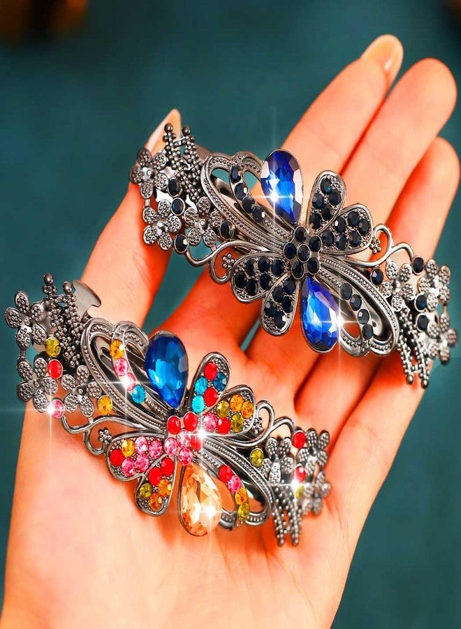 GORAIS Rhinestone French Barrettes Hair Clips Blue Crystal Hair Barrette Accessories for Women (Pack of 2) - Image 2