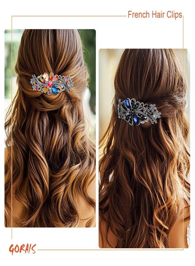 GORAIS Rhinestone French Barrettes Hair Clips Blue Crystal Hair Barrette Accessories for Women (Pack of 2) - Image 3