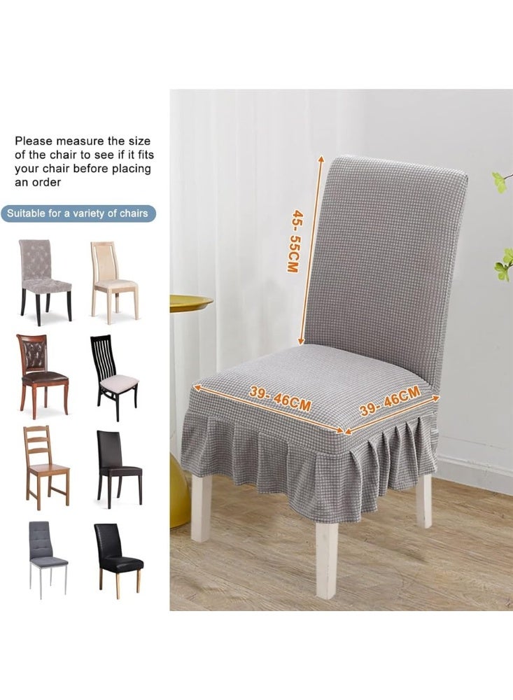 2Pcs Stretchable Dining Chair Slip Covers With Ruffle Skirt, Home Parsons Chair Covers Washable Kitchen Armless Chair Protector Hotel Banquet Stool Cover (Gray) - Image 3