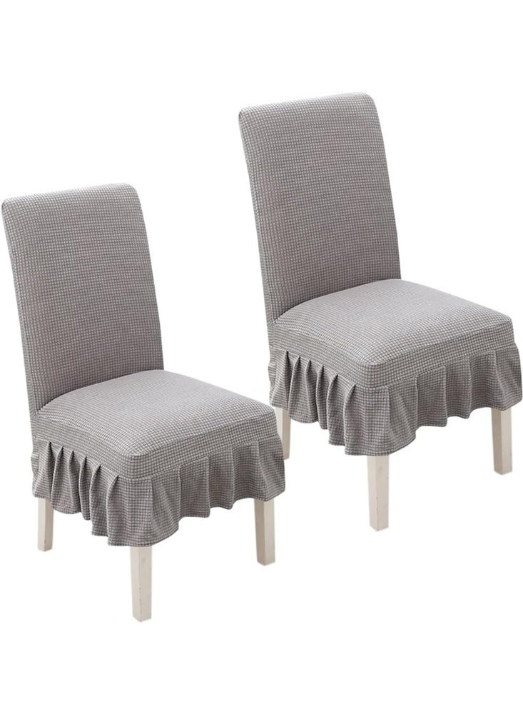 2Pcs Stretchable Dining Chair Slip Covers With Ruffle Skirt, Home Parsons Chair Covers Washable Kitchen Armless Chair Protector Hotel Banquet Stool Cover (Gray) - Image 1