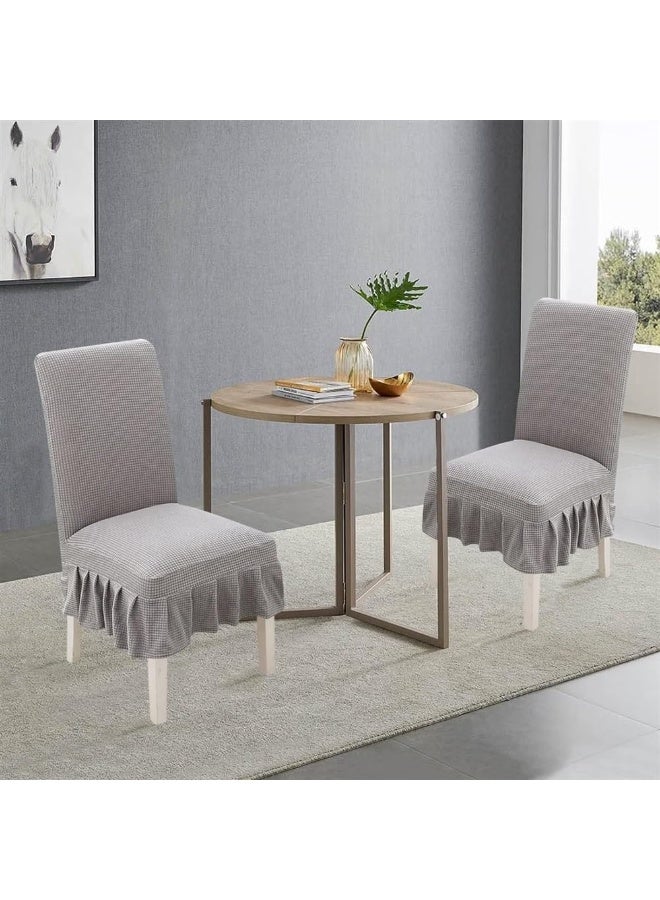 2Pcs Stretchable Dining Chair Slip Covers With Ruffle Skirt, Home Parsons Chair Covers Washable Kitchen Armless Chair Protector Hotel Banquet Stool Cover (Gray) - Image 2
