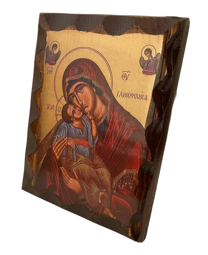 Mastic of Chios Handmade Greek Christian Orthodox Wood icon of Virgin Mary Glykofilousa (16 X 12cm or 6.3 X 4.7 In) Solid Wood - Image 4