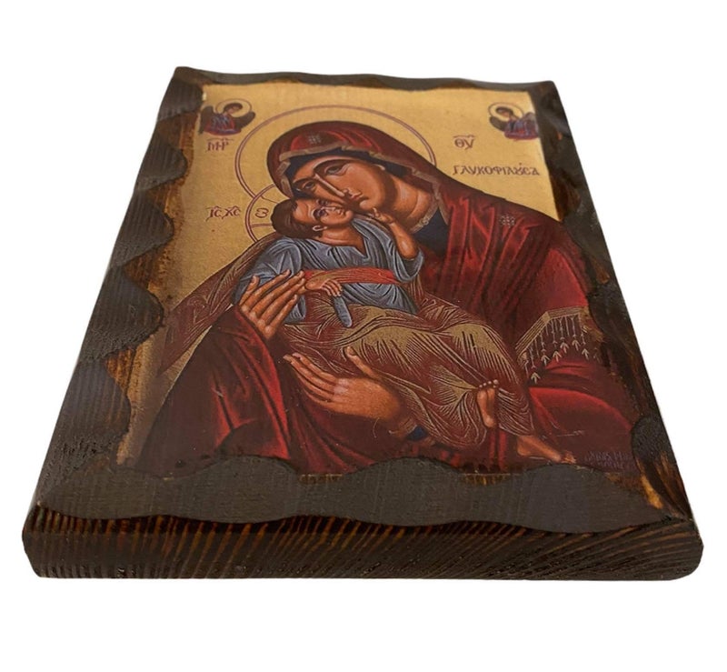 Mastic of Chios Handmade Greek Christian Orthodox Wood icon of Virgin Mary Glykofilousa (16 X 12cm or 6.3 X 4.7 In) Solid Wood - Image 3