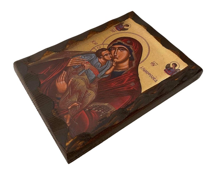 Mastic of Chios Handmade Greek Christian Orthodox Wood icon of Virgin Mary Glykofilousa (16 X 12cm or 6.3 X 4.7 In) Solid Wood - Image 5