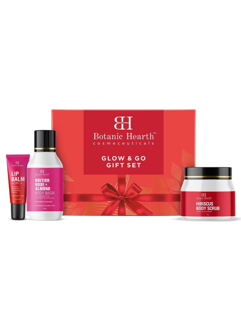 Botanic Hearth Botanic Hearth Gift Set of 3- Hibiscus Body Scrub - 60g | Raspberry Lip Balm - 10g | British Rose Body Wash - 50ml