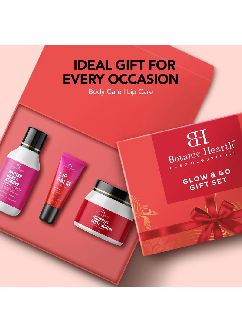Botanic Hearth Botanic Hearth Gift Set of 3- Hibiscus Body Scrub - 60g | Raspberry Lip Balm - 10g | British Rose Body Wash - 50ml