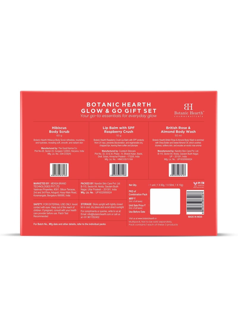 Botanic Hearth - Botanic Hearth Gift Set of 3- Hibiscus Body Scrub - 60g | Raspberry Lip Balm - 10g | British Rose Body Wash - 50ml - Image 1