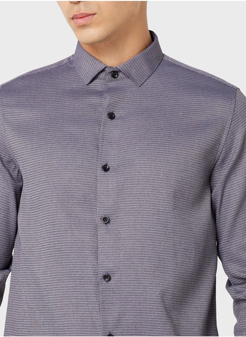 روبرت وود Men Easy Care Grey Black Self Design Sustainable Formal Shirt
