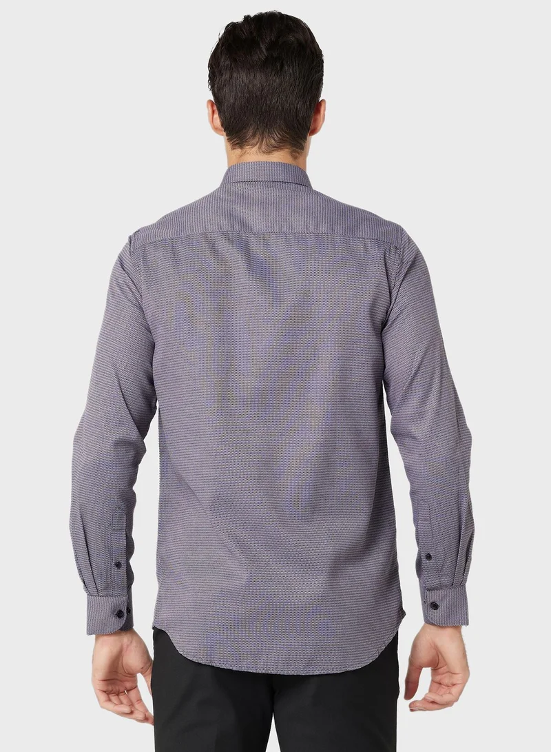 Robert Wood Men Easy Care Grey Black Self Design Sustainable Formal Shirt