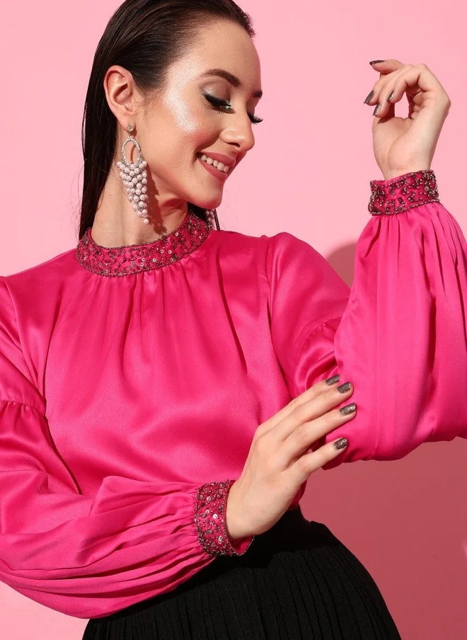 Fuchsia Satin Top for Women