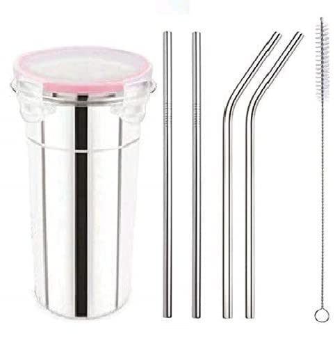 NOBILEA Stainless Steel Tumbler with Lid Cap Cover Click Seal Lock Leak Proof Safe Tumbler with Air Tight Transparent Silicone LidsButter Milk Glass Tumbler with Airtight Cap 600 600 ml - Image 1